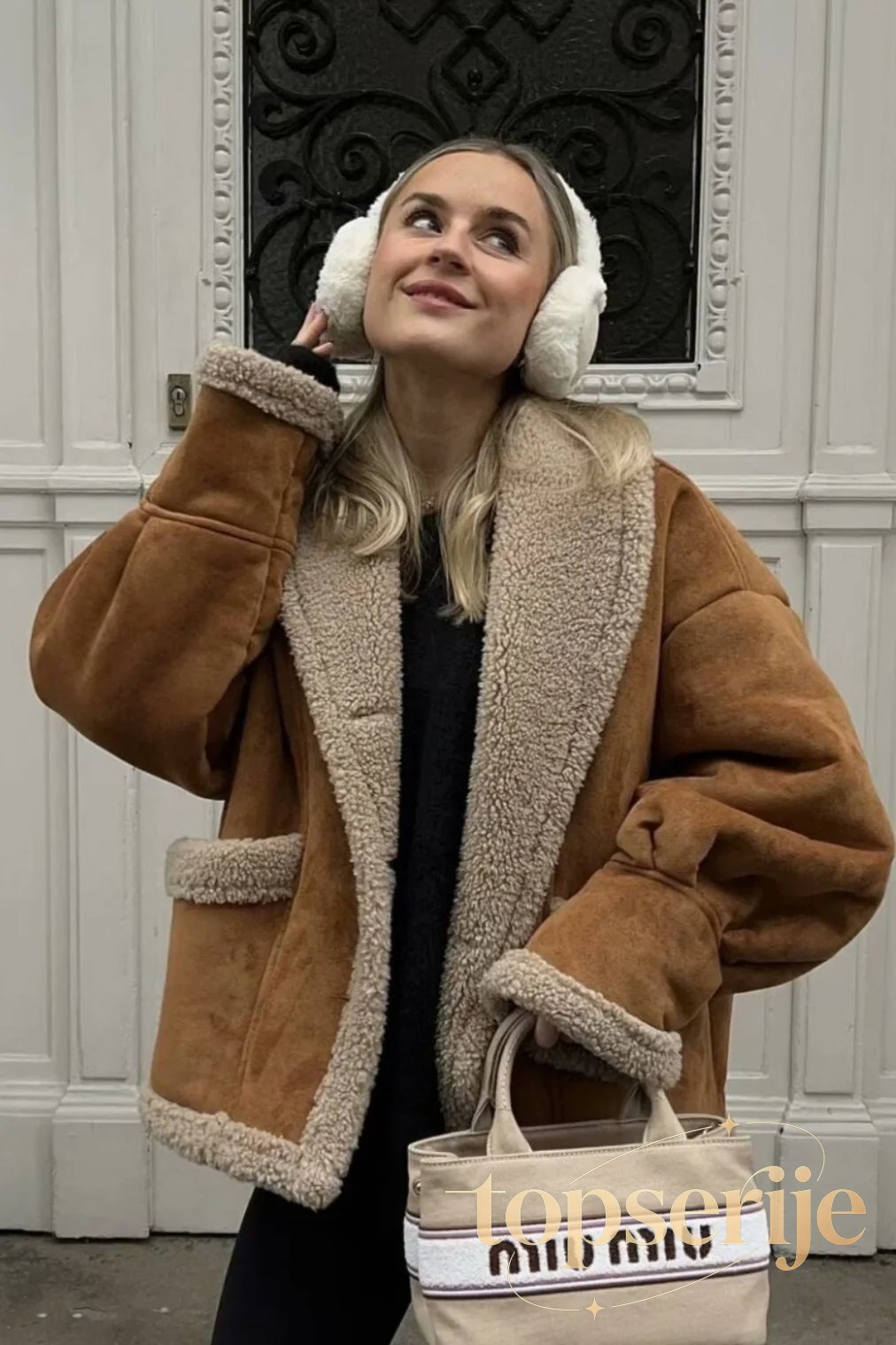 Vintage Wool Blend Shearling Collar Coat