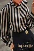 Striped Plus Size Satin Gold Button Elegant Workwear Blouse