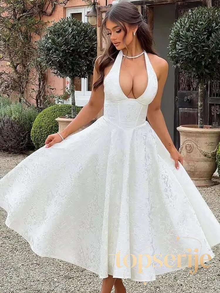 Jacquard Bow Strapless Backless Mini Dress