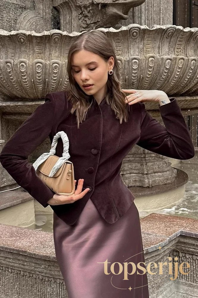 Vintage Stand Collar Buttoned Tailored Coat