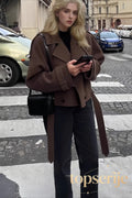 Wide Lapel Belted Cropped Wool Coat