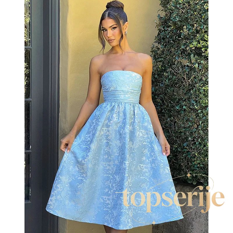 Jacquard Bow Strapless Backless Mini Dress