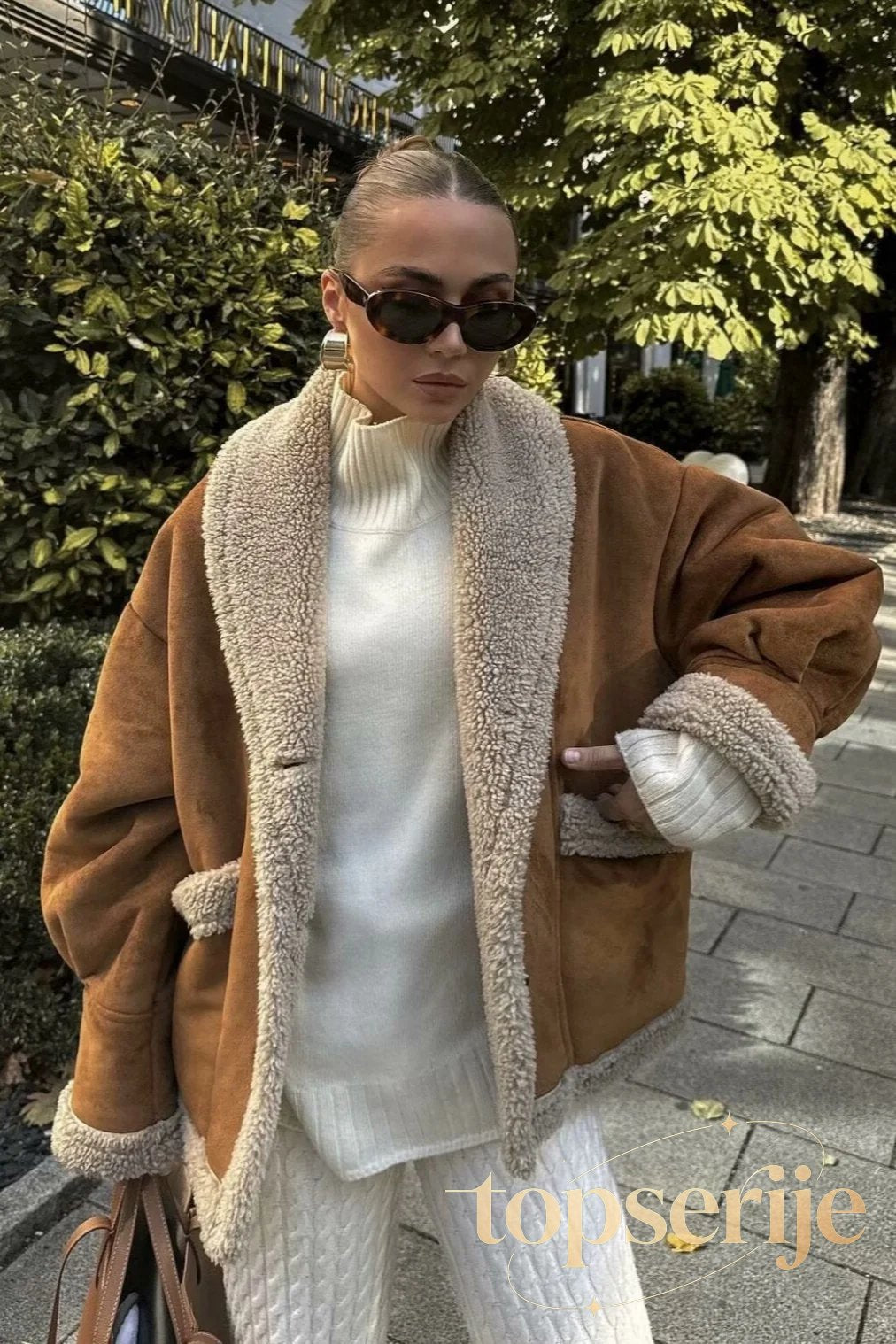 Vintage Wool Blend Shearling Collar Coat