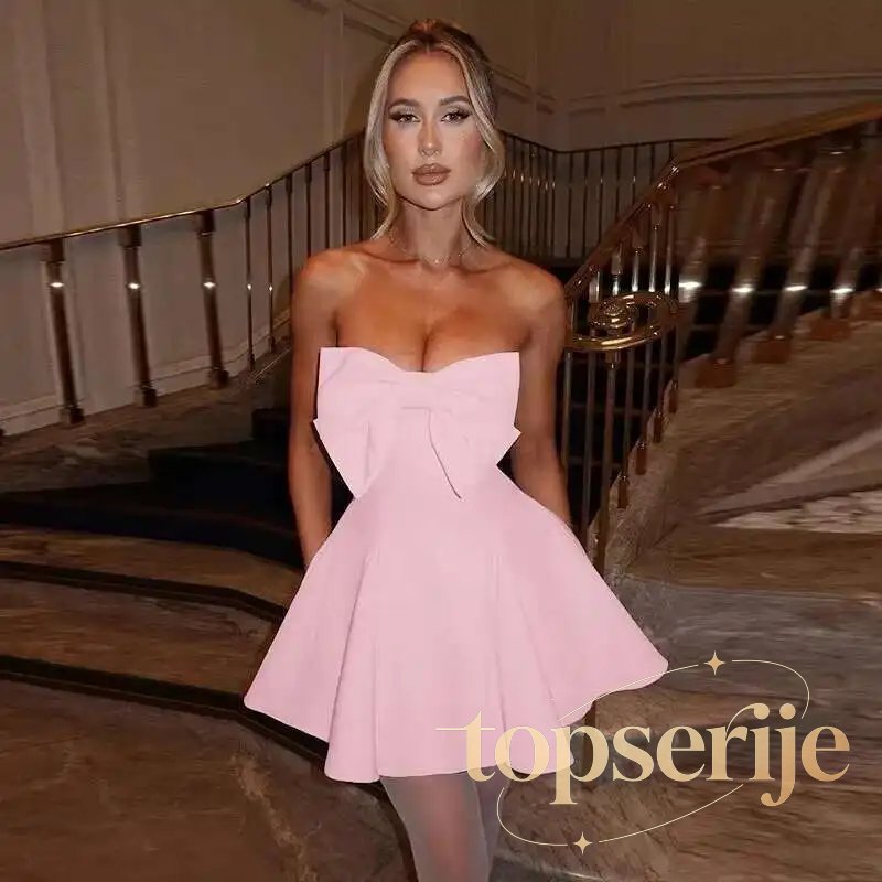 Pearl Bow Waist Wrap Backless Mini Dress