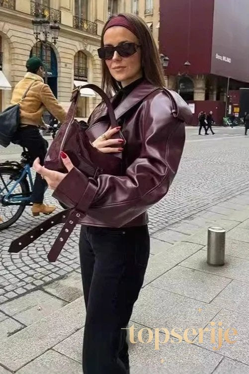 Retro Notch Lapel Vegan Leather Coat