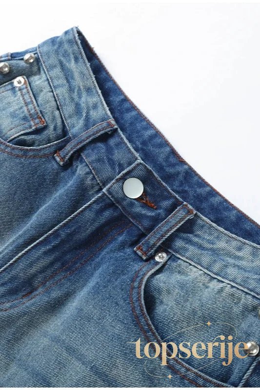 Beaded High Waist Straight Leg Jeans