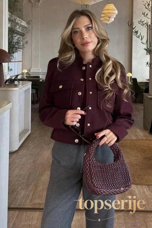 Retro Double Breasted Cropped Stand Collar Coat