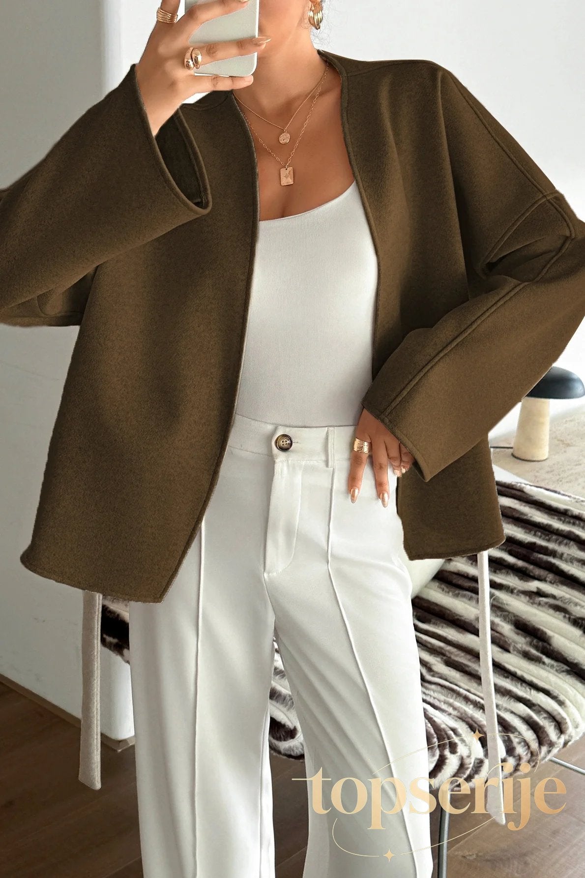 Vacation Tie Front Long Sleeve Coat