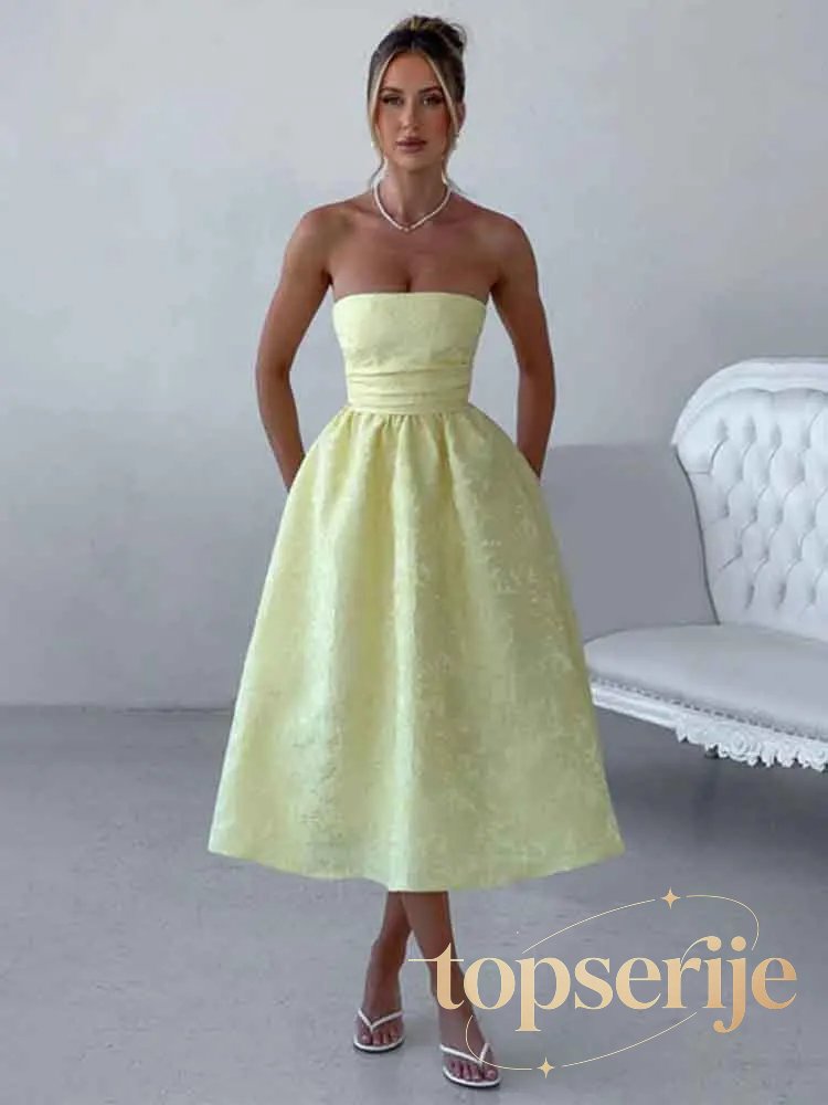 Jacquard Bow Strapless Backless Mini Dress