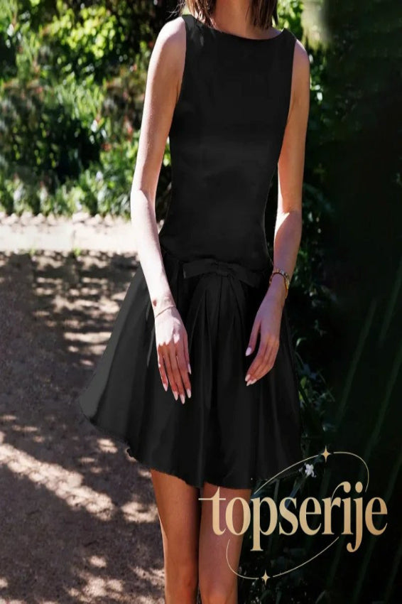 Bow Backless Pleated Sleeveless Mini Dress