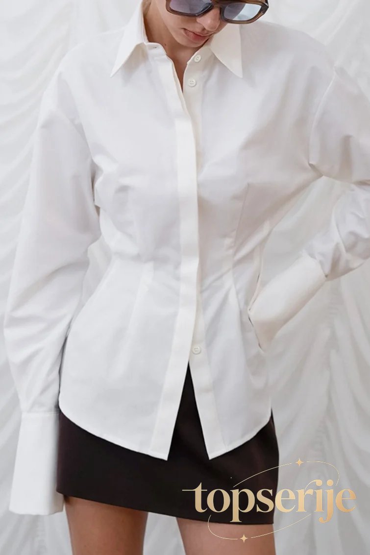 Vintage Slim Fit Ruched Waist Minimalist Elegant Blouse