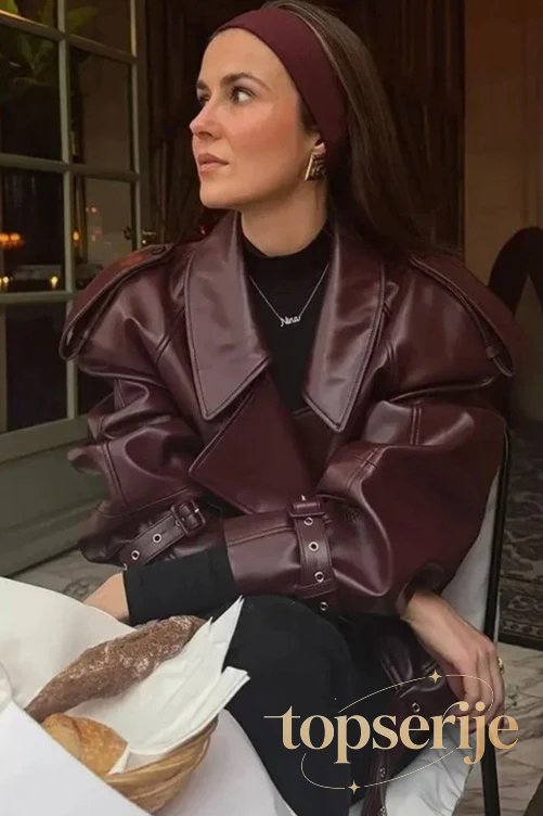 Retro Notch Lapel Vegan Leather Coat