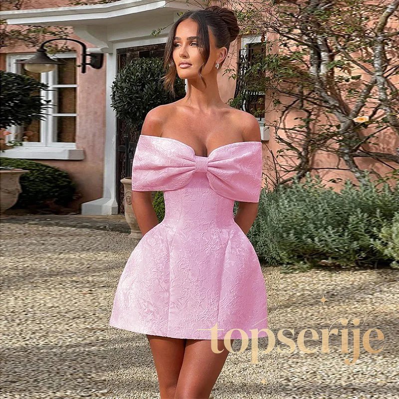 Jacquard Bow Strapless Backless Mini Dress