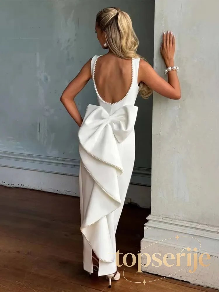Pearl Bow Waist Wrap Backless Mini Dress