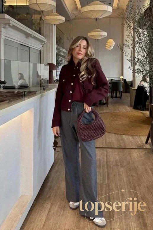 Retro Double Breasted Cropped Stand Collar Coat