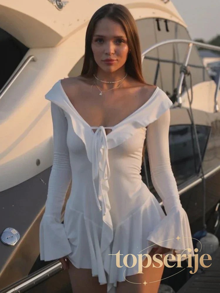 Draped Ruffle Long Sleeve Mini Dress