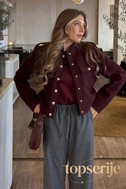 Retro Double Breasted Cropped Stand Collar Coat