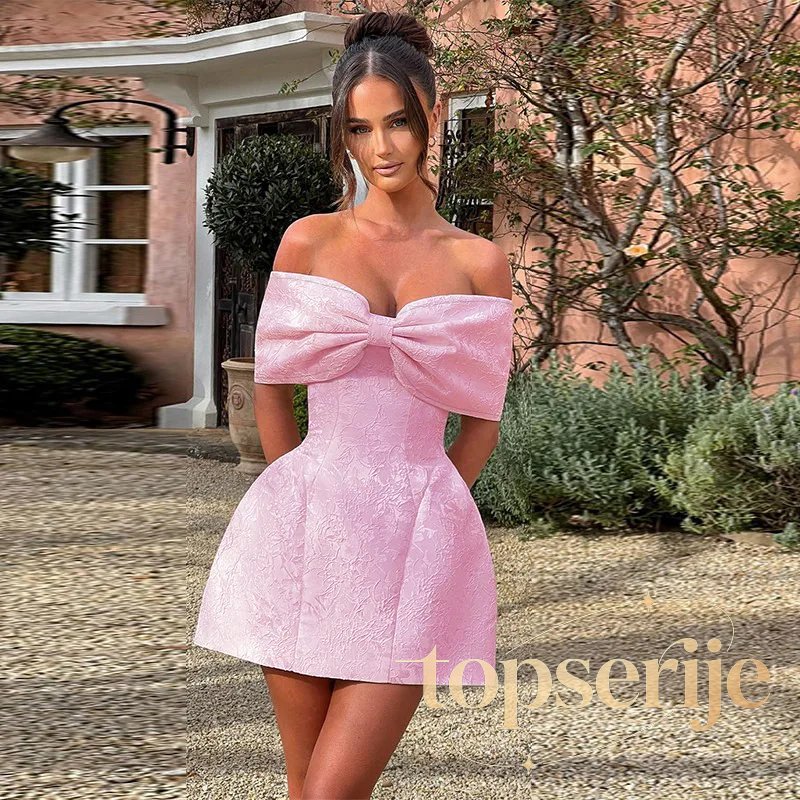 Jacquard Bow Strapless Backless Mini Dress