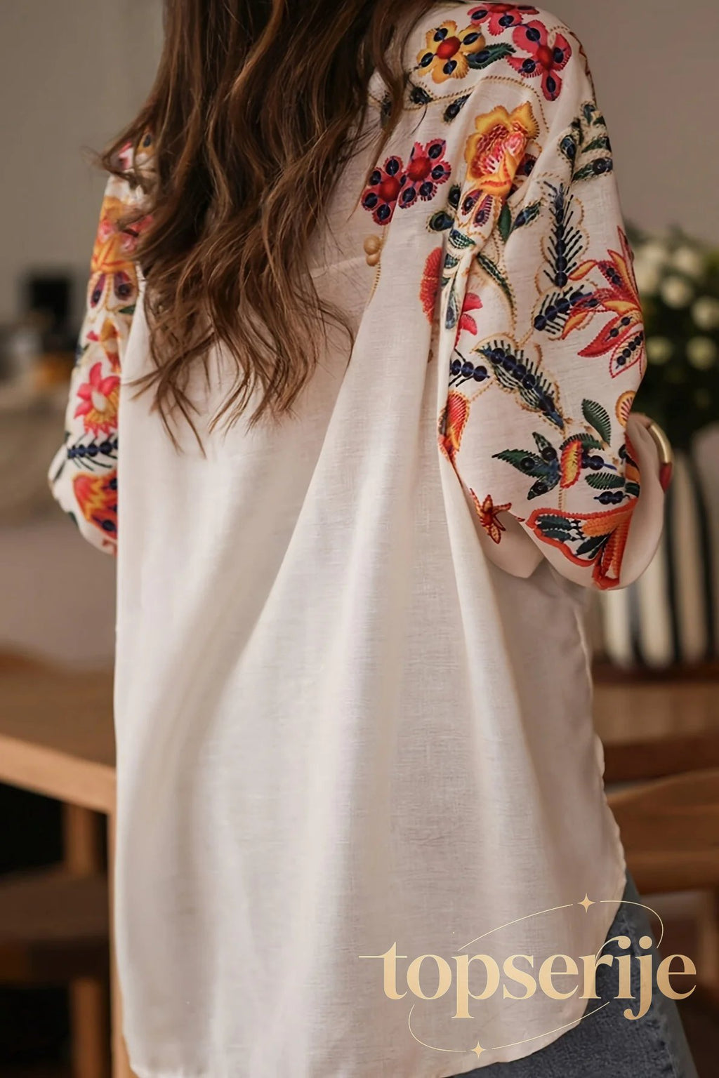 Loose Fit Digital Print Chic Long Sleeve Blouse