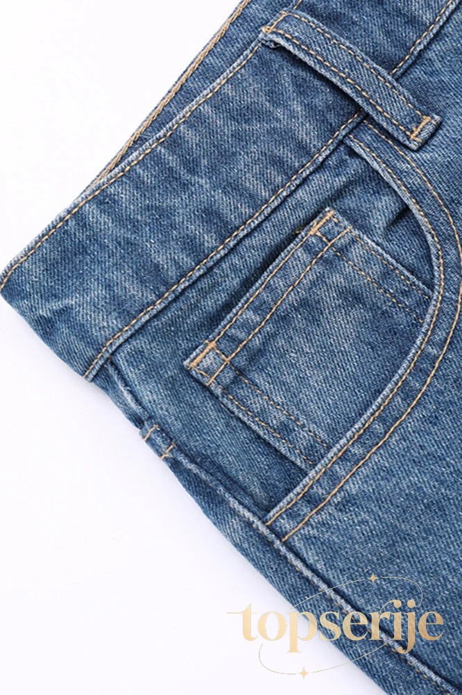 Metal Hole Hollow Out Straight Jeans