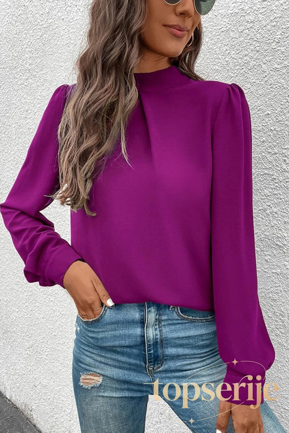 Chic Design Long Sleeve Solid Autumn Elegant Blouse