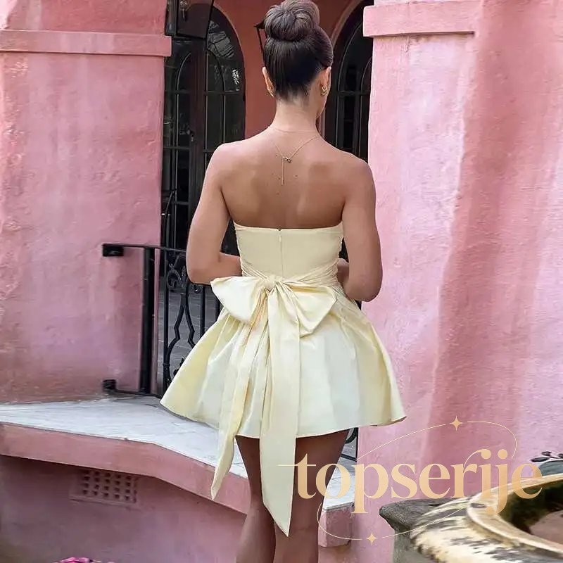 Pearl Bow Waist Wrap Backless Mini Dress