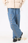 Metal Hole Hollow Out Straight Jeans