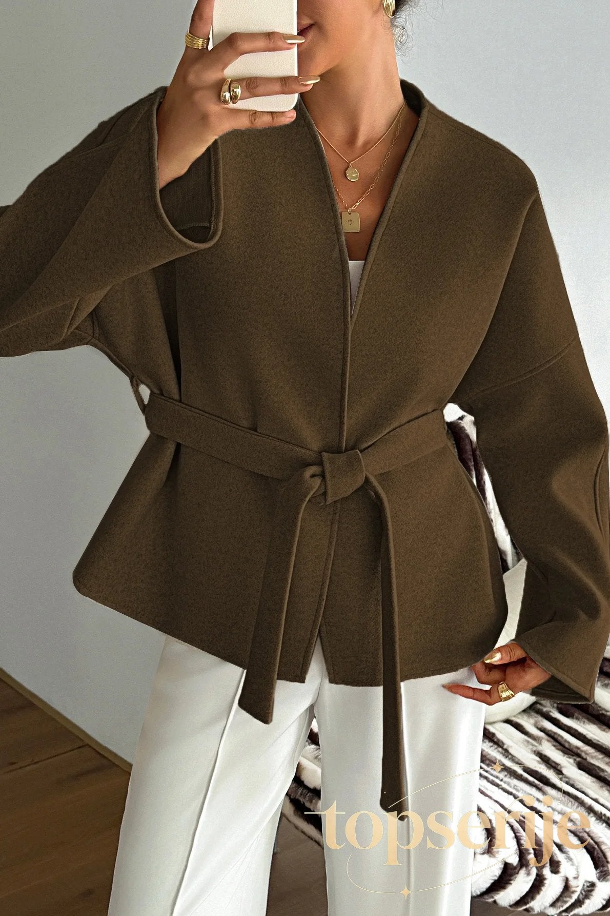 Vacation Tie Front Long Sleeve Coat