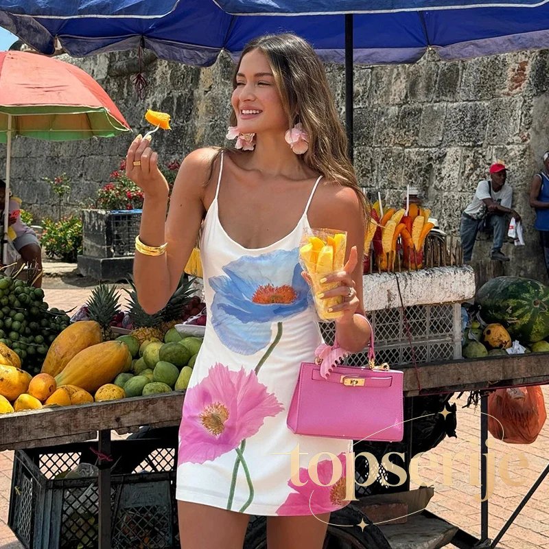 O Neck Print Strap Sleeveless Mini Dress