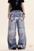 Y2K Baggy Graffiti Print Jeans