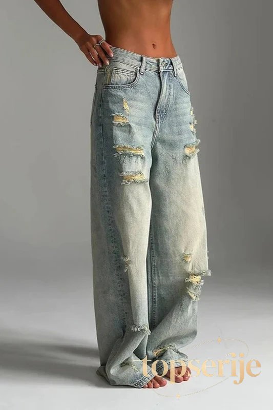High Waist Ripped Straight Leg Jeans