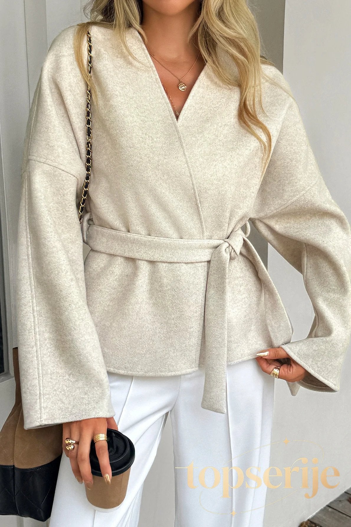 Vacation Tie Front Long Sleeve Coat