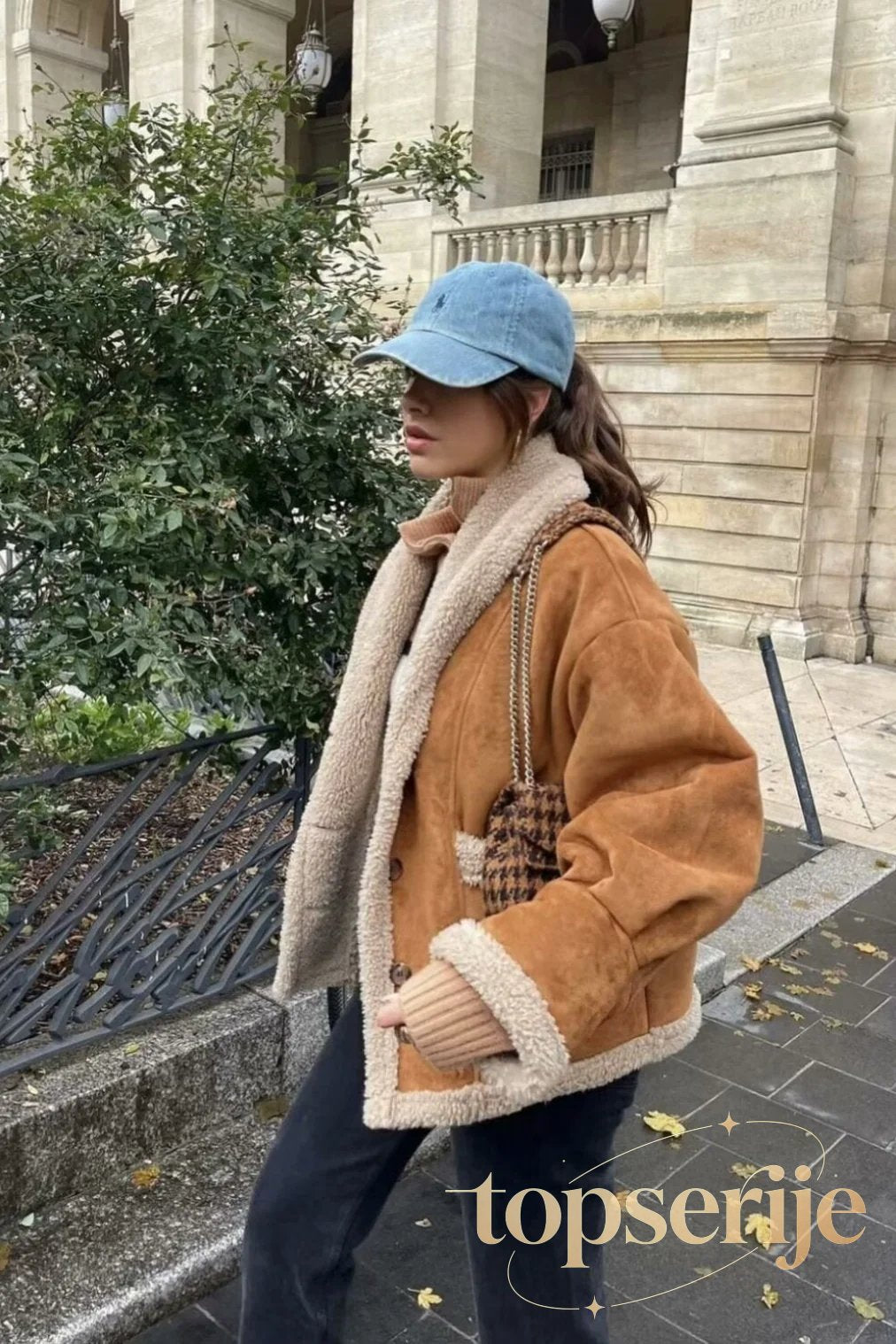 Vintage Wool Blend Shearling Collar Coat