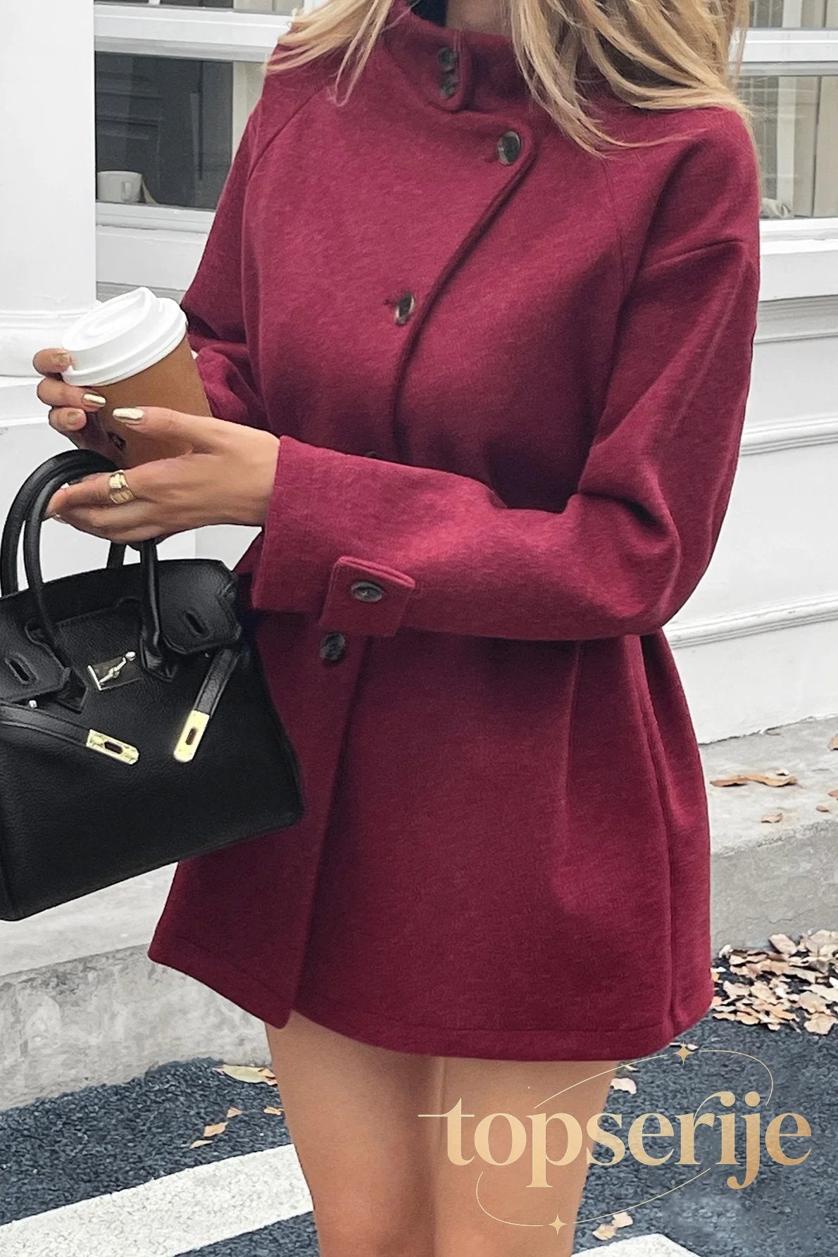 Long Sleeve Casual Wool Blend Coat