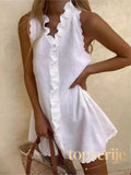 Cotton Linen Ruffle Sleeveless Mini Dress