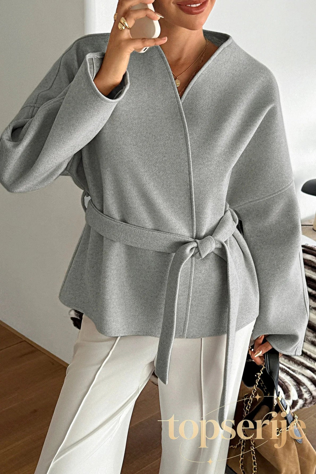 Vacation Tie Front Long Sleeve Coat