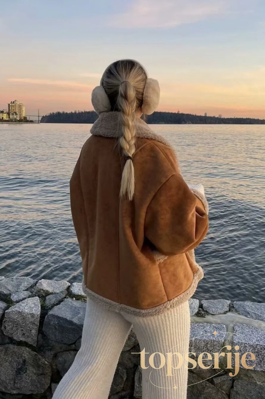 Vintage Wool Blend Shearling Collar Coat