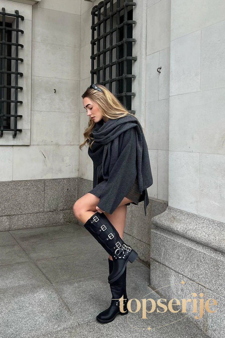 Cropped Knit Asymmetric Scarf Collar Coat