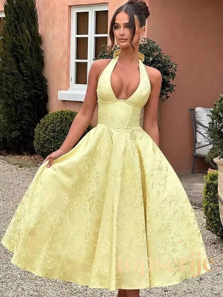 Jacquard Bow Strapless Backless Mini Dress