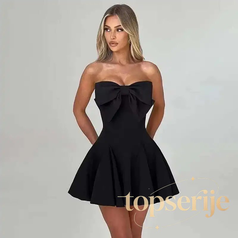 Pearl Bow Waist Wrap Backless Mini Dress