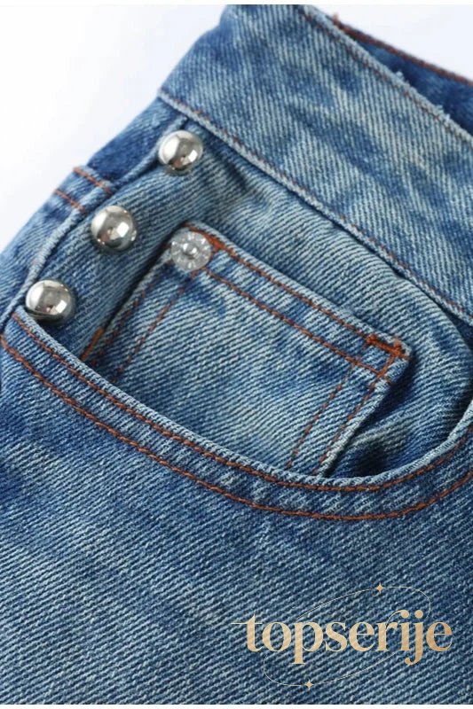 Beaded High Waist Straight Leg Jeans
