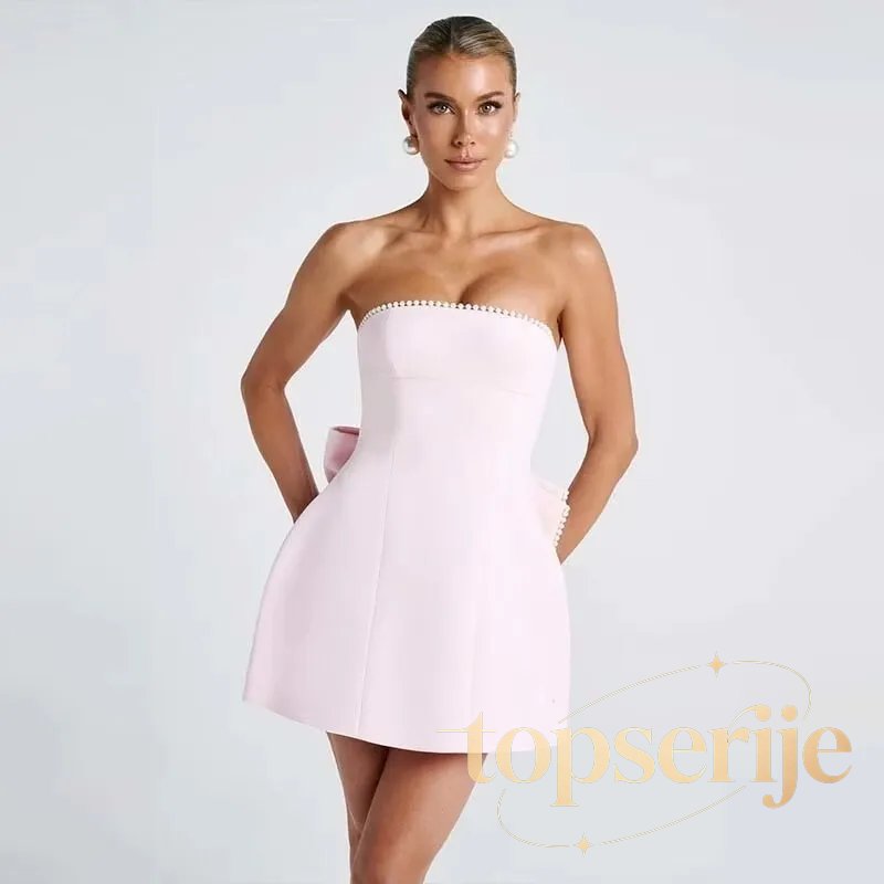 Pearl Bow Waist Wrap Backless Mini Dress