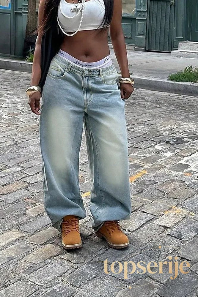 Vintage Washed Loose Fit High Waist Jeans